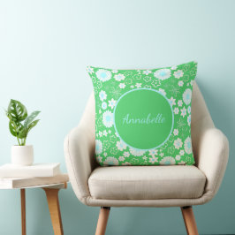 Bloemen in Groene Floral Pattern Custom Named Kussen