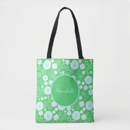 Bloemen in Groene Floral Pattern Custom Named Tote Bag