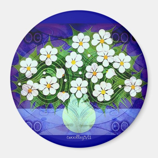 Bloemen in groene vaas bij middernachtmagneet magneet (Voorkant)