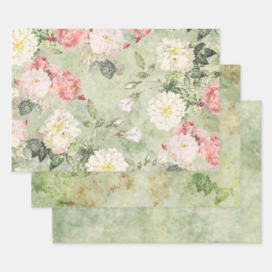 Bloemen in groenmozaïekstijlblad inpakpapier vel (Set)