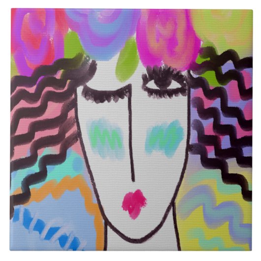 Bloemen in haar haar Abstract digitaal schilderij Tegeltje (Voorkant)