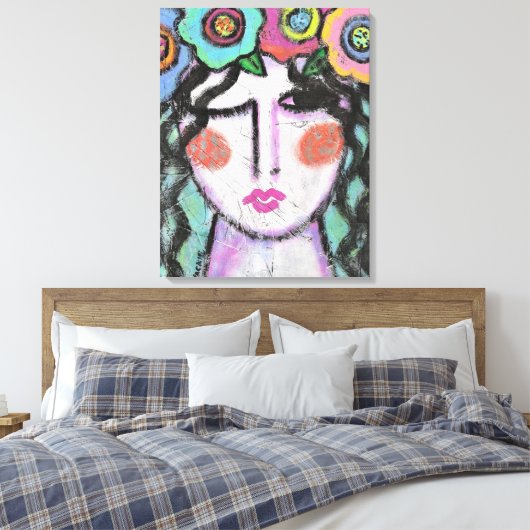 Bloemen in Haar Haar Abstract Portret van een Vrou Canvas Afdruk (Insitu (Slaapkamer))