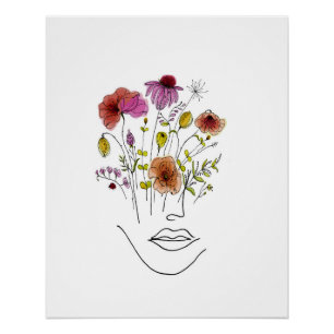 Bloemen in haar haar Waterverf illustratie Perfect Poster