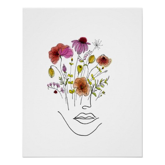 Bloemen in haar haar Waterverf illustratie Perfect Poster (Voorkant)