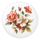 Bloemen in het rood-wit Gingham Keramische Knop (Voorkant)