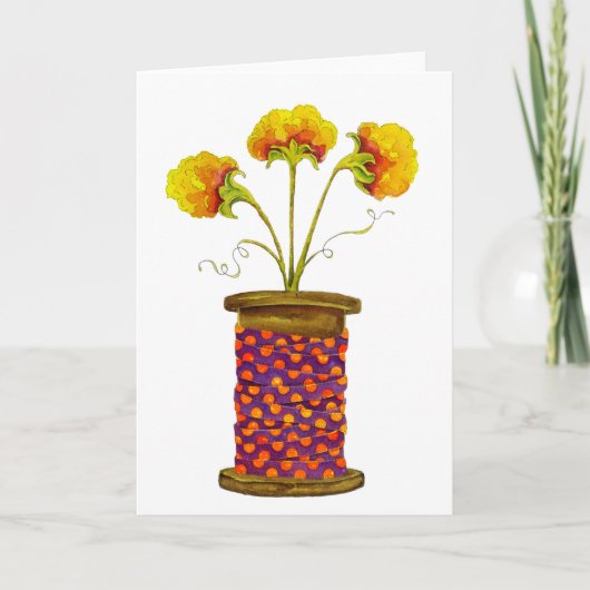 Bloemen in houten spoel kaart (Voorkant)