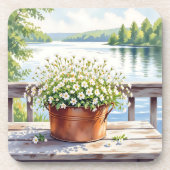 Bloemen in koperen pot op Lakehouse Deck Bier Onderzetter (Voorkant)