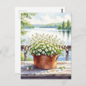 Bloemen in koperen pot op Lakehouse Deck Briefkaart (Voorkant / Achterkant)