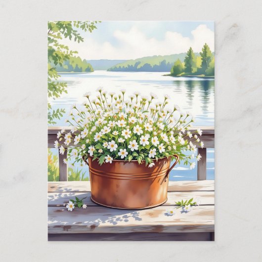 Bloemen in koperen pot op Lakehouse Deck Briefkaart (Voorkant)