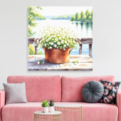 Bloemen in koperen pot op Lakehouse Deck Canvas Afdruk (Insitu (Woonkamer))