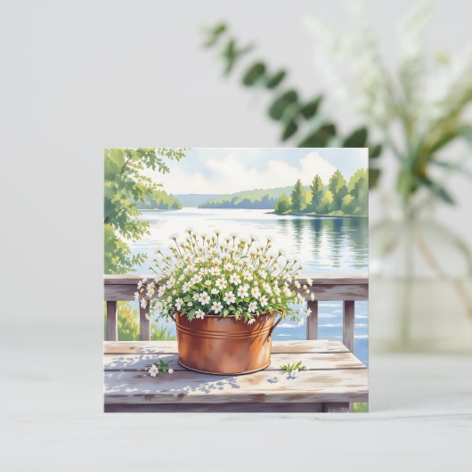 Bloemen in koperen pot op Lakehouse Deck Kaart (Staand voorkant)