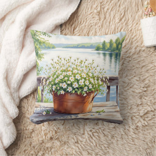 Bloemen in koperen pot op Lakehouse Deck Kussen