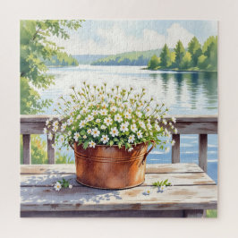 Bloemen in koperen pot op Lakehouse Deck Legpuzzel