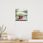 Bloemen in koperen pot op Lakehouse Deck Poster (Keuken)