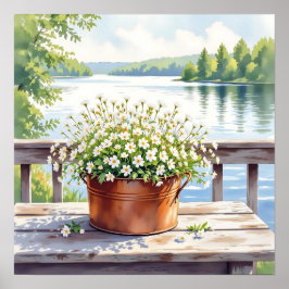 Bloemen in koperen pot op Lakehouse Deck Poster