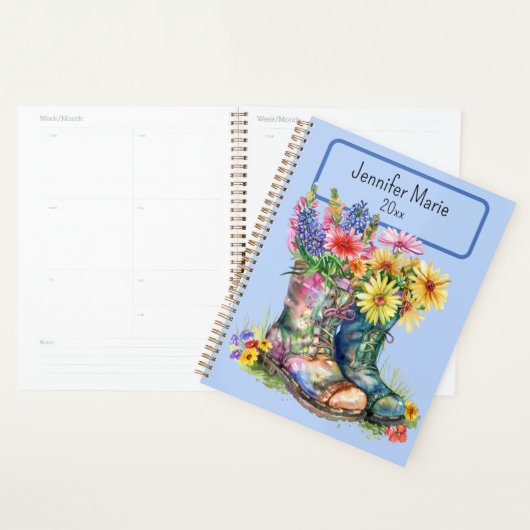 Bloemen in laarzen personaliseren met naam, jaar planner (Display)