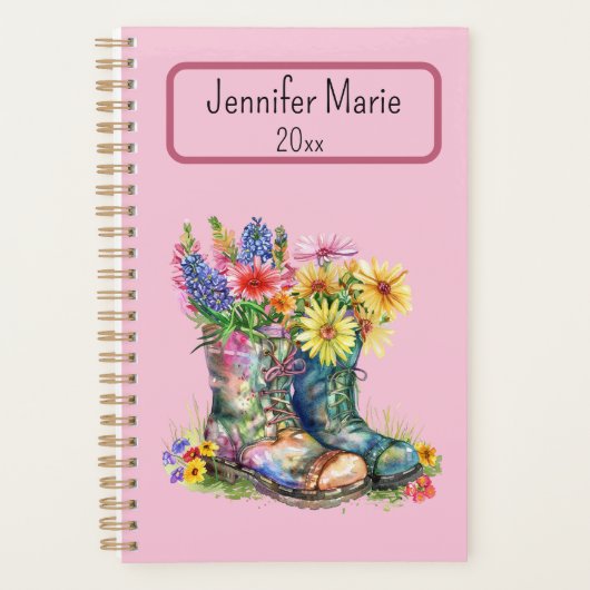 Bloemen in laarzen personaliseren met naam, jaar planner (Voorkant)