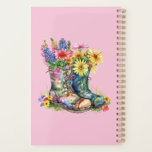 Bloemen in laarzen personaliseren met naam, jaar planner (Achterkant)