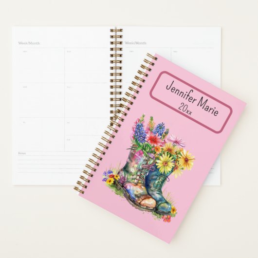 Bloemen in laarzen personaliseren met naam, jaar planner (Display)