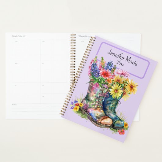 Bloemen in laarzen personaliseren met naam, jaar planner (Display)