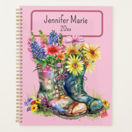 Bloemen in laarzen personaliseren met naam, jaar planner