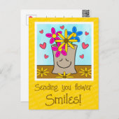 Bloemen in lachende boodschappentas denken aan je briefkaart (Voorkant / Achterkant)