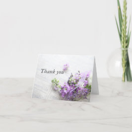 Bloemen in lavendel met bladmuziek Dank u Bedankkaart