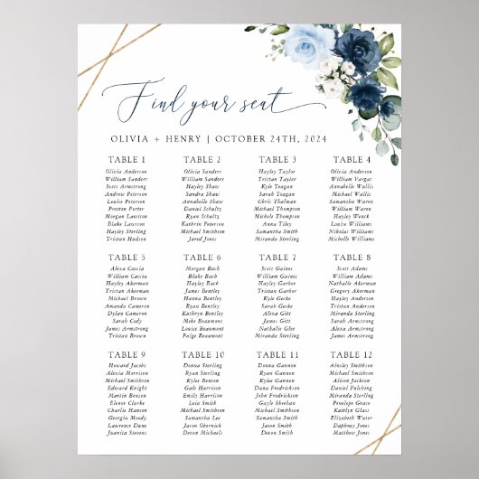 Bloemen in marineblauw, blauwe bloemen, stoelenkaa poster (Voorkant)