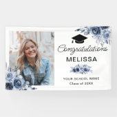 Bloemen in marineblauw gefeliciteerd  spandoek (Horizontaal)