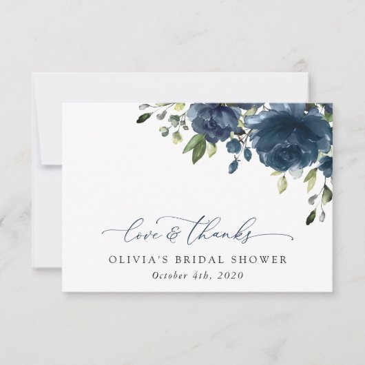 Bloemen in marineblauw, groen, Boho, bruidsfeest Bedankkaart (Voorkant)