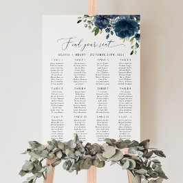 Bloemen in marineblauw, groen, zitplaatskaart voor poster