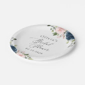 Bloemen in marineblauw, roze bloemen, huwelijksfee papieren bordje (Gekanteld)