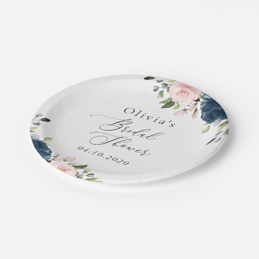 Bloemen in marineblauw, roze bloemen, huwelijksfee papieren bordje (Gekanteld)