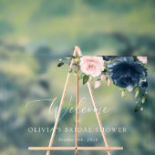 Bloemen in marineblauw, roze bloemen, welkom op br acryl bord (Neutraal)