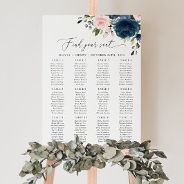 Bloemen in marineblauw, roze bloemen, zitplaatsind poster