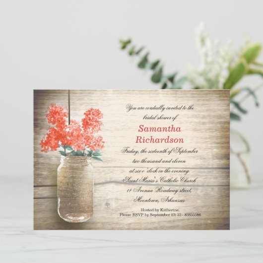 Bloemen in Mason Jar Bruids Douche Uitnodigingen (Staand voorkant)