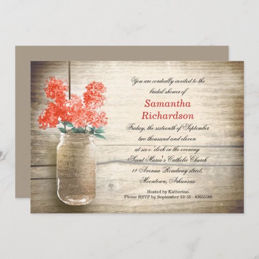 Bloemen in Mason Jar Bruids Douche Uitnodigingen (Voorkant / Achterkant)