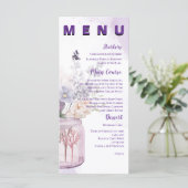 Bloemen in Mason Jar Paarse Bloemen Huwelijksfeest Menu (Staand voorkant)