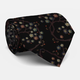 Bloemen in meerdere kleuren op zwart stropdas