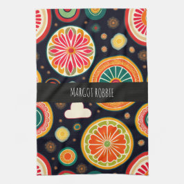 Bloemen in Meloen Rood Psychedelisch Patroon Theedoek