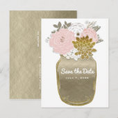 Bloemen in Metselaars Pot Rustiek Roze Goud Save t Aankondigingskaart (Voorkant / Achterkant)