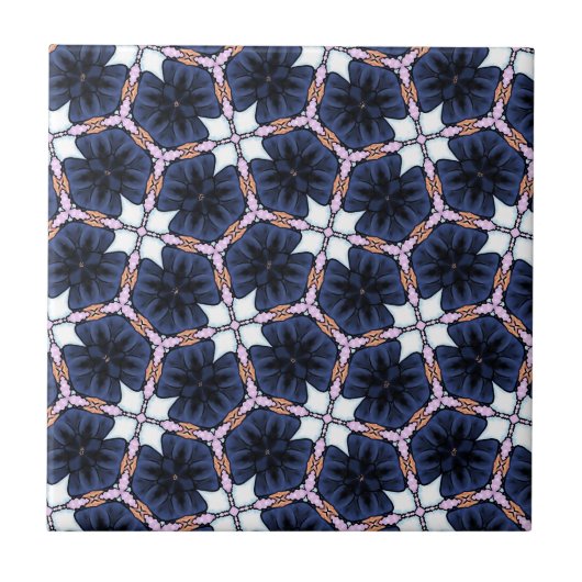 Bloemen in Middelblauw Tegeltje (Voorkant)