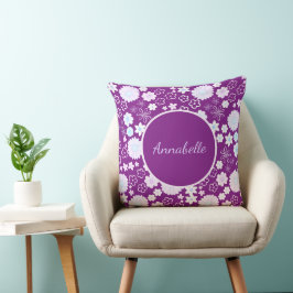 Bloemen in Paarse Floral Pattern Custom Named Kussen