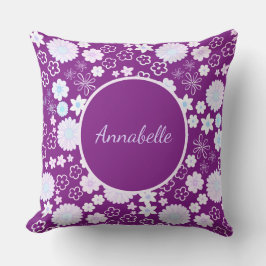 Bloemen in Paarse Floral Pattern Custom Named Kussen
