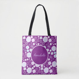 Bloemen in Paarse Floral Pattern Custom Named Tote Bag