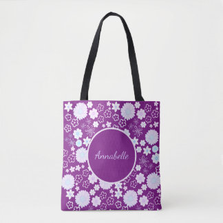 Bloemen in Paarse Floral Pattern Custom Named Tote Bag