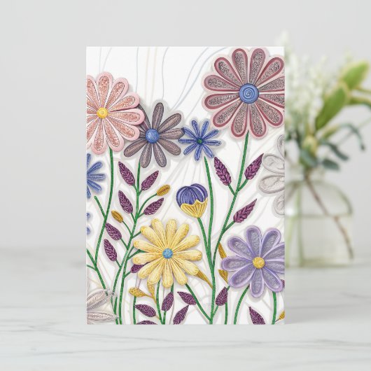 Bloemen in papier en draad: 3D Quilled Wildflower Kaart (Staand voorkant)