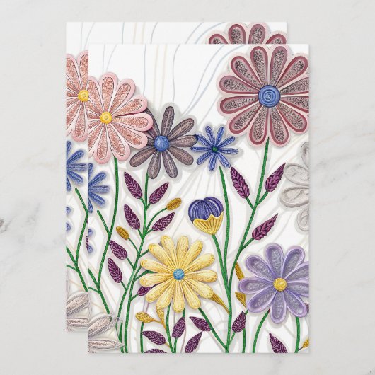 Bloemen in papier en draad: 3D Quilled Wildflower Kaart (Voorkant / Achterkant)