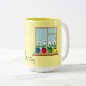 Bloemen in potten op het raam tweekleurige koffiemok (Voorkant rechts)