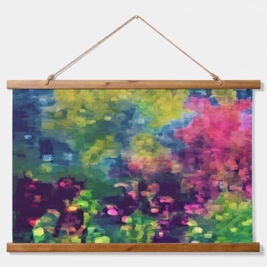 Bloemen in psychedelisch veld hangend wandkleed (Voorkant)